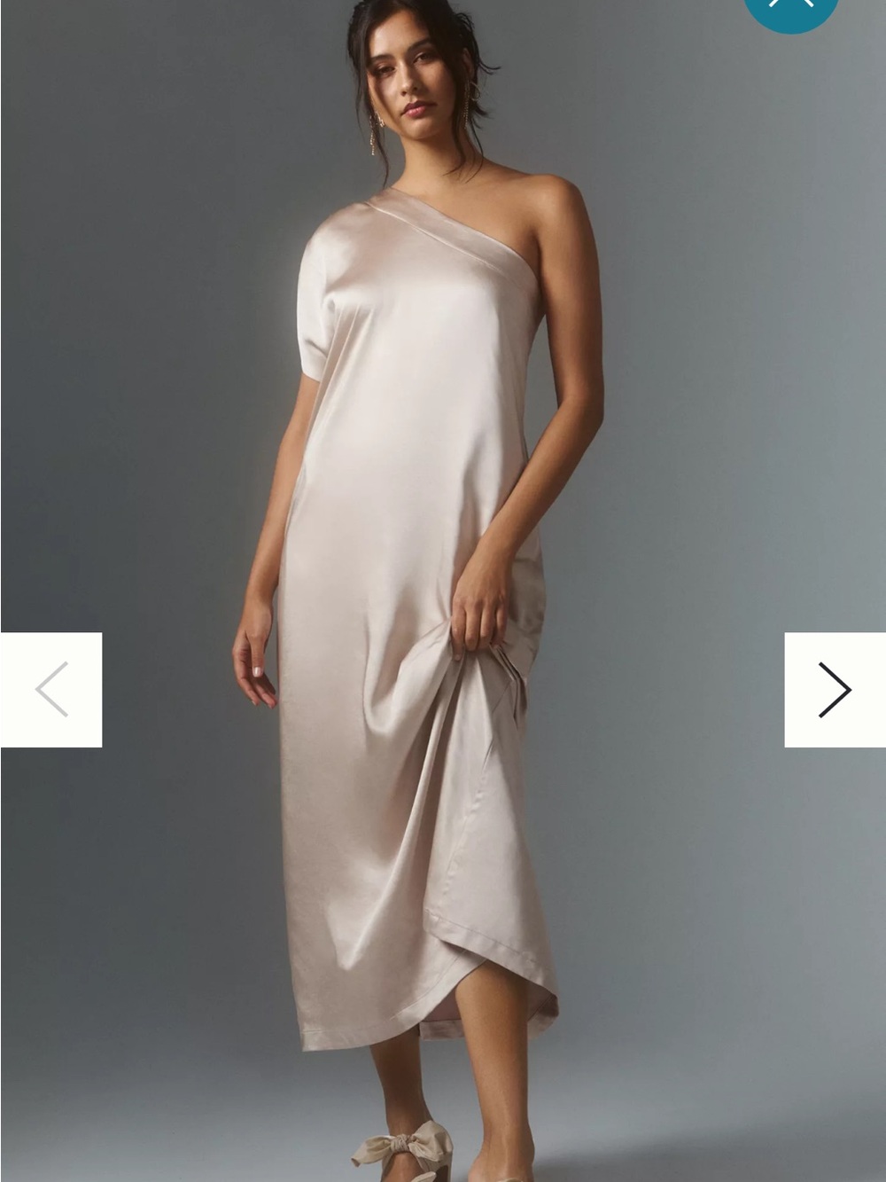 Asymmetrical One-Shoulder Satin Dress in Soft Champagne